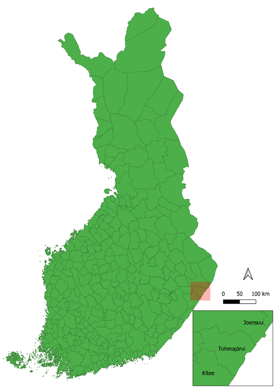 Tohmajärven sijainti Suomen kartalla