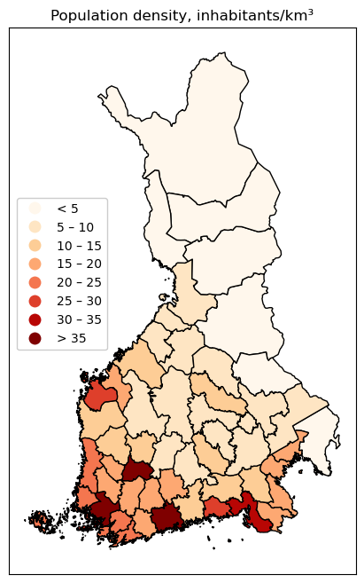 Population density of Finland in 1918